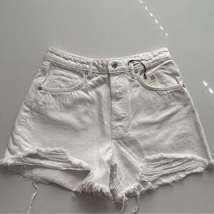 NWT Zara White Distressed Denim Jean Shorts